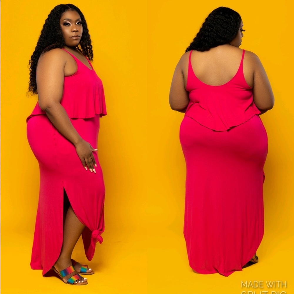 Ruffle Knit Dress- Fuchsia